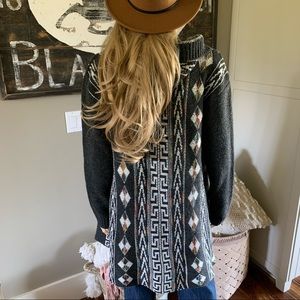 Hooded Native Cowichan Blanket Cardigan Sweater- runs small. FITS like a LARGE